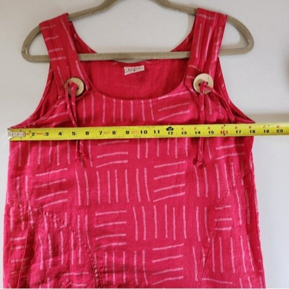 Vintage 90s Pink 100% Linen Shift Dress Sleeveless Pockets Lagenlook Summer Boho - Picture 11 of 13